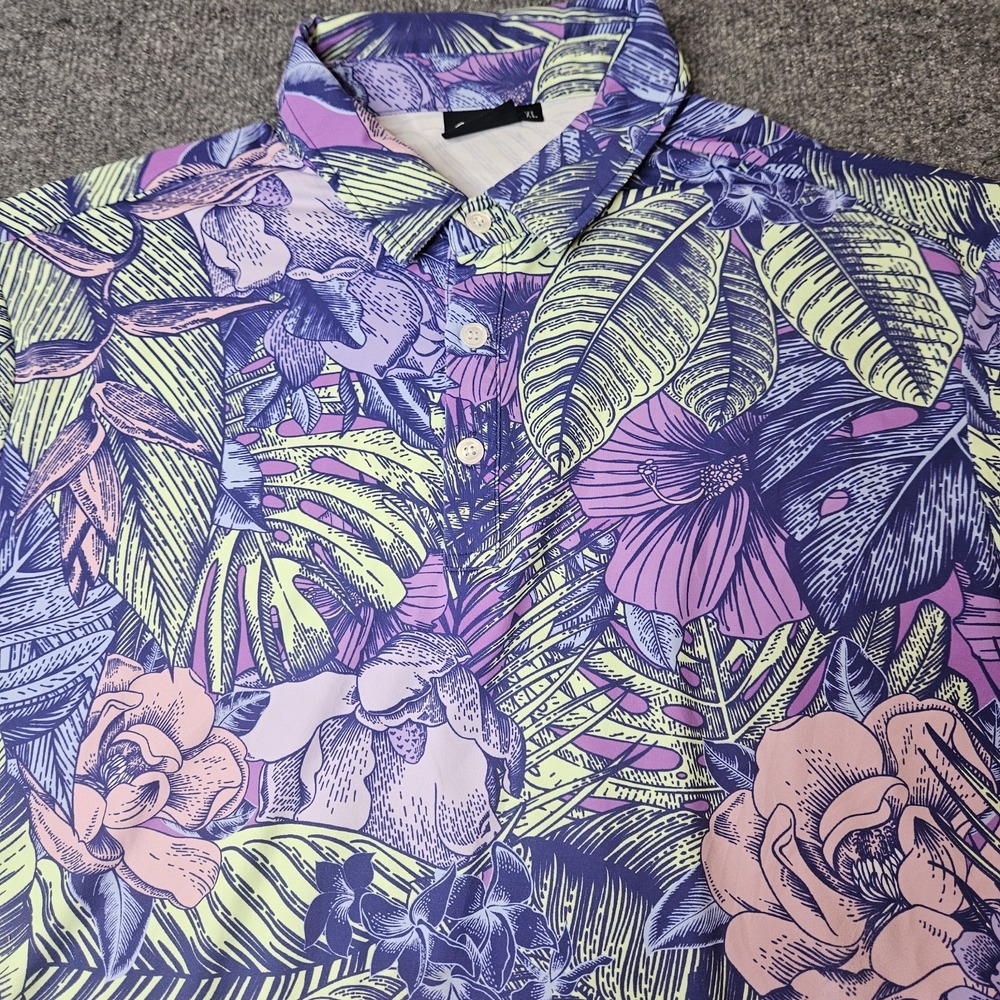 Sunday Swagger Mens Polo Shirt Size XL  Purple Allover Floral Golf Athleisure